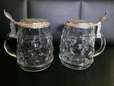 2 Stück Bierkrug Glaskrug mit Zinndeckel Bierseidel Humpen Zinn für Oktoberfest