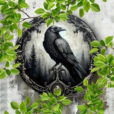 Rabe Hexe Alchemie Holz Wand-Deko Germanen Wandbild Schild Gothic Vogel Krähe
