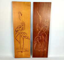 Paar Vintage 60er Jahre Wandbilder Flamingo Reiher Motiv 62cm