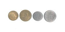 vier alte französische Münzen 10C, 20C, 1/2Franc, 1 Franc; 1960 - 1965