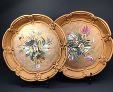 Holzteller Wandteller 2er Set  Landhaus Vintage Bauernmalerei  Ø ca. 24 cm