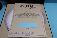 EHRENTELLER FÜRSTENBERG BERGBAU  COELESTIN MIT ZERTIFIKAT 25 JAHRE IGBE