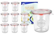 9 Weck Gläser 580ml 1/2L Sturzglas Deckel Gummi Klammer Einmachglas Einweckglas
