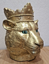Garten Terrasse Raubkatze Figur Afrika Dschungel Kopf Gold Antik 28 x 32 x 36cm