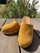 Italienische Damen Holz Clogs. Echtes Leder In Gr. 39. Sonnengelb. Ungetragen