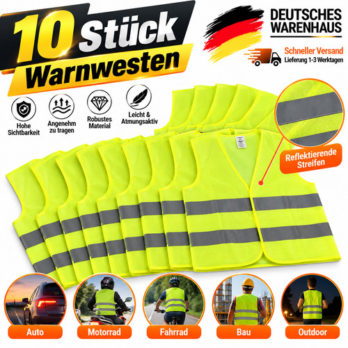 10x warnweste gelb - 10x,