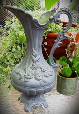 Wunderschöne"Henkel-Karaffe"Jugensstil-Blumenrelief"95% italien Peltrato-Zinn