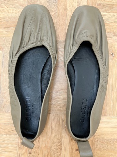 Closed leder ballerina khaki - closed,