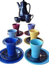 Keramik buntes farbenfrohes Kaffeeservice für 6 Personen 21 tlg. wohl unbenutzt