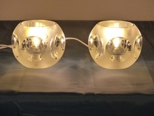 2 Tisch Lampen Leuchten satiniertes Eis Ice Glas Peill & Putzler 70er vintage
