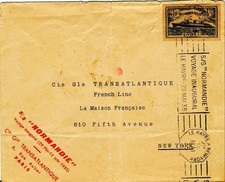 S/S NORMANDIE Jungfernreise Le Havre Frankreich New York 1935 Rollenstempel