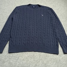 GANT Herren Zopfmuster Pullover Größe XL Marineblau Premium Baumwolle