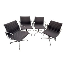 4xVitra EA 107 Aluminium Chair Eames Hopsak Schwarz Konferenz-/Besucherstuhl Alu