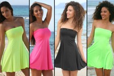 SeXy Strand Bandeau Minikleid Babydoll mit Strass Steinen 36 38 40 42 S M L XL