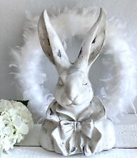 Großer XXL Osterhase Hase  Büste Hasenbüste Hasenkopf  Creme  Weiß Patina, 34 cm