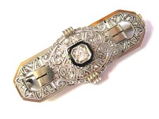 Art Deco Brosche Weißgold 750 mit Brillant, 6,11 g