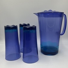 Tupperware Eleganzia Kanne Blau mit 3 Bechern und Deckel Vintage Retro Saftkanne