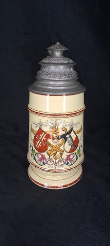 Alter bierkrug mit - mit, zinndeckel