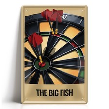 Blechschild THE BIG FISH 20x30cm Dart Dartscheibe Vintage Bar Pub Geschenk Deko