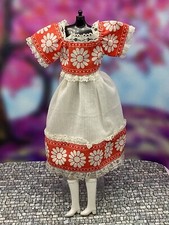 Petra Barbie Mode  #5801 Plasty zweiteiliges Kleid Weiß / Orange 