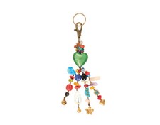 Schlüsselanhänger Herz Overbeck And Friends Glas Perlen bunt Glöckchen blau rot