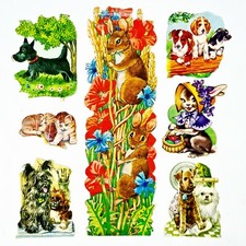 Glanzbilder/Oblaten/Stampfersen KATZEN/HUNDE/MÄUSE/HASE Poesiealbum/Scrapbook