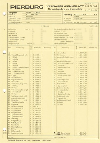 Datenblatt einstelldaten solex - datenblatt,