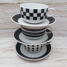 3 Tassen Mit Untertasse 3x Cappuccino Tasse 90er Eduscho Cafissimo schwarz weiß