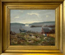 Ölbild Fischerdorf am Meer