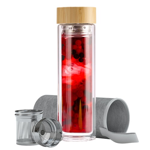 Teeflasche aus glas mit - teeflasche, sieb