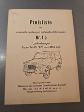 Seltenes DDR Buch Preisliste zur Reparatur von PKW Typen M 461/473 und ARO 240
