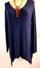 Gr XXL Sommer Damen Pulli Zipfel Überwurf Kleid Long Tunika Blau Lang Arm  T-45