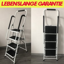4 Stufen Trittleiter mit Handlauf Klappleiter Rutschfester Plattform Leiter NEU