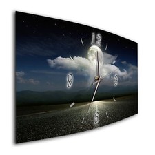 BM Wanduhr 44 cm x 22 cm  leises Uhrwerk Quarzwanduhr 7881-1a Mondschein Natur