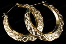 3" RIESIGE große GOLD/SILBER PLTD CREOLEN riesige Bambus GROSSE CREOLEN Retro