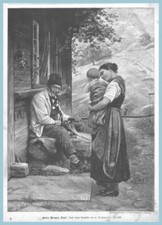 Sense schärfen-dengeln "Guten Morgen,Pepi!" Original Holzstich erschienen 1896