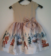 Beiges Kleid ärmellos mit Zierschleife vorne bedrucktem Rockteil "Bambi" 110/116