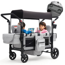 Bollerwagen Faltbar Kinderwagen für 2 Kinder Duo Schiebegriff Kinderwagen Grau