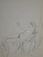 Sich räkelnder Frauenakt - Nachlass Hans Strohofer Kohle-Zeichnung 1905