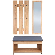 Garderoben Set Flur mit Spiegel, Garderobe & Schuhbank Holz-Optik Eiche Sitzbank