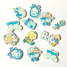 12 Baby Holz Streuteile Junge Boy blau Streudeko für Babyparty, Geburt Geschenk