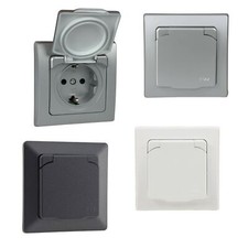 Schutzkontakt-Steckdose mit Deckel IP44 Rahmen Unterputz Dose für Feuchtraum UP