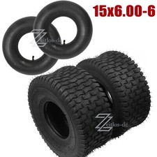 2x Reifen Mantel / Schlauch 15x6.00-6 Winkelventil für Aufsitzmäher Rasentraktor