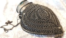 Flasche Gefâß Alt Antik Silberdraht Art Nouveau Riechflasche Flachmann Kunstvoll