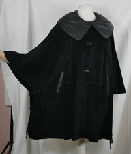 Damen 100% LEDER Luxus Mantel mit Cape Ärmeln Schwarz Edel WOW Größe 50/52 TOP!