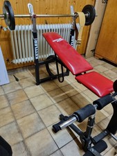 Hantelbank + Zugturm + Beincurler + Gewichte + Lang- und Kurzhantel