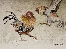 Aquarell Bild ORIGINAL Gemälde Malerei "HÄHNE" Hahn  Vogel Aquarell Tier Unikat