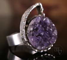 Silberring Amethyst Druse 835 Silber Gr. 58 / 18,4mm Brutalist Damenring Alt