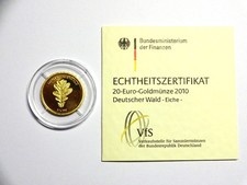 20 € Goldmünze 2010: Deutscher Wald Eiche mit Echtheitszertifikat. (J)