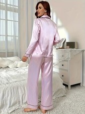 XL Streife,Satin Pyjama mit